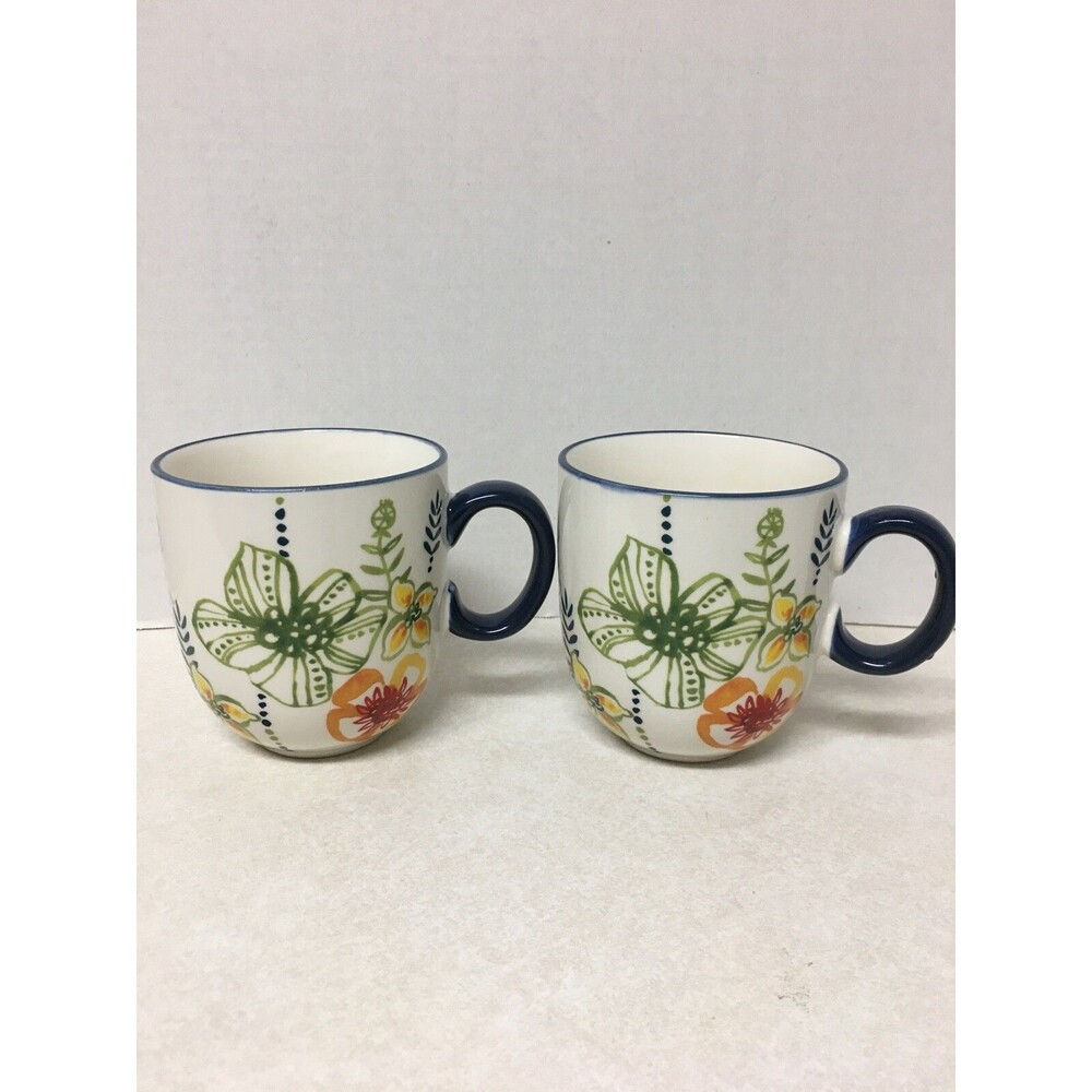 Threshold Goodwin Garden 2 Stoneware Coffee Tea Floral Mugs